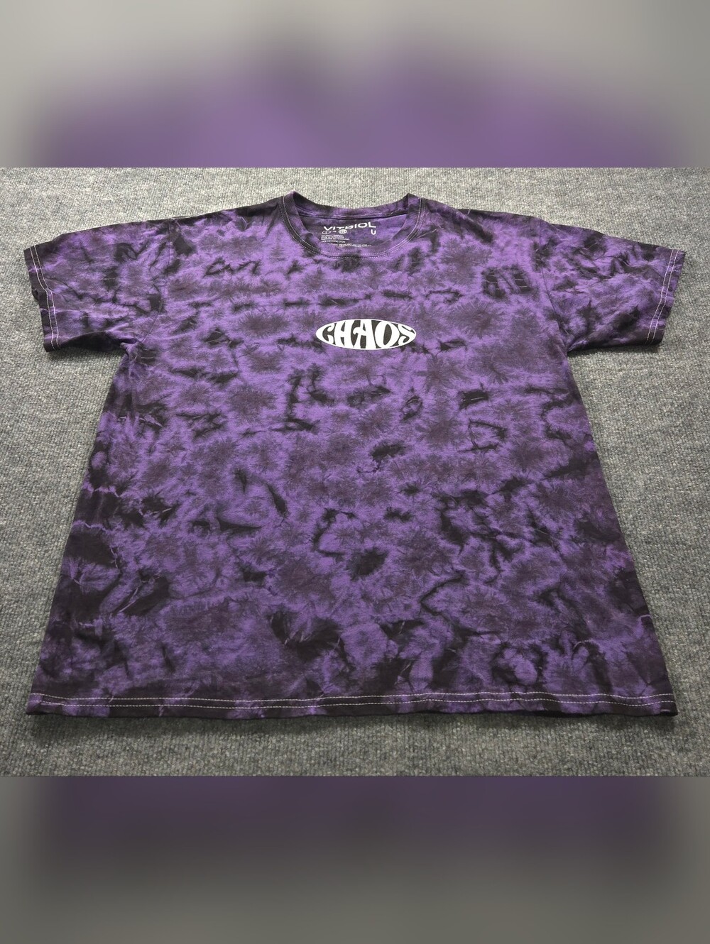 Vitriol Chaos Mayhem Purple Black Tie Dye Graphic Tee L